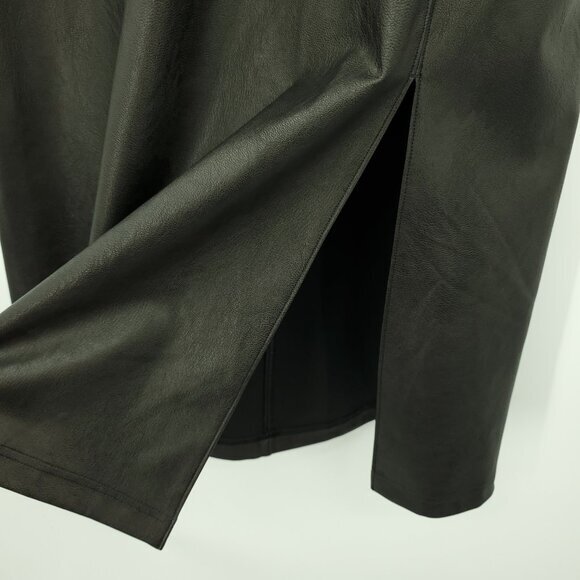 SPANX Leather Like Faux Leather Pull On Midi Skirt M Black #20321R - Picture 10 of 14